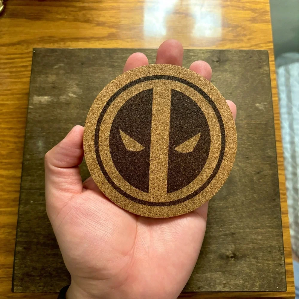 Deadpool Logo Laser Engraved Cork Coaster